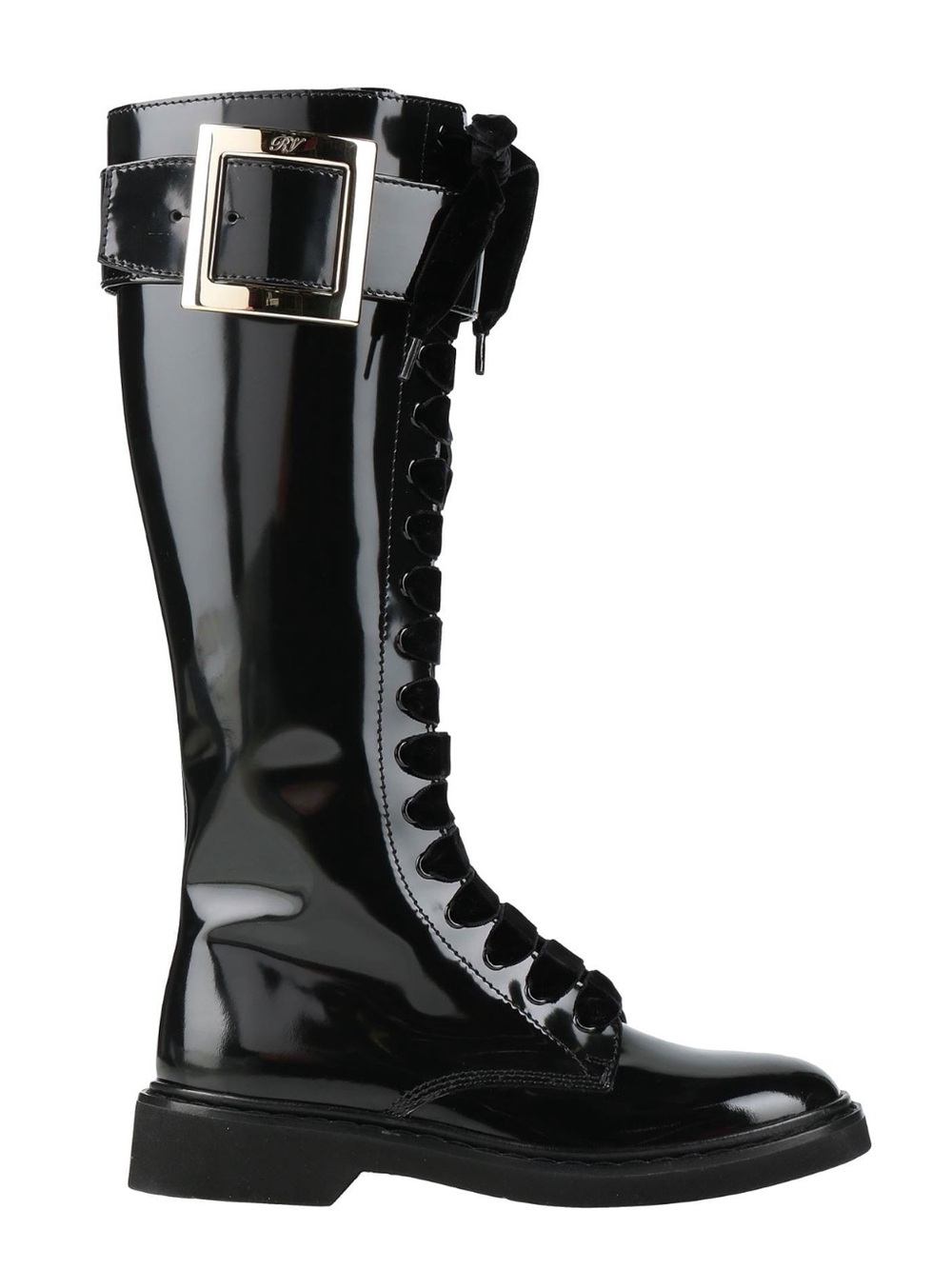 Roger Vivier Black Patent Knee Boot with Buckle
